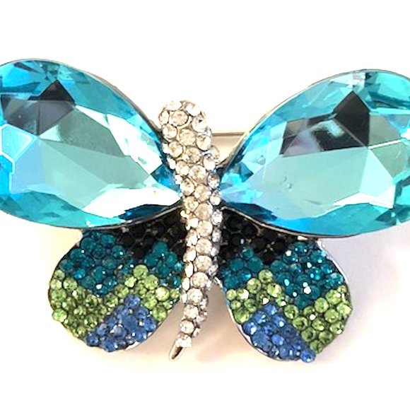 BUTTERFLY BROOCH (PIN) SKY BLUE CRYSTAL AND PAVE CRYSTAL - Picture 3 of 3